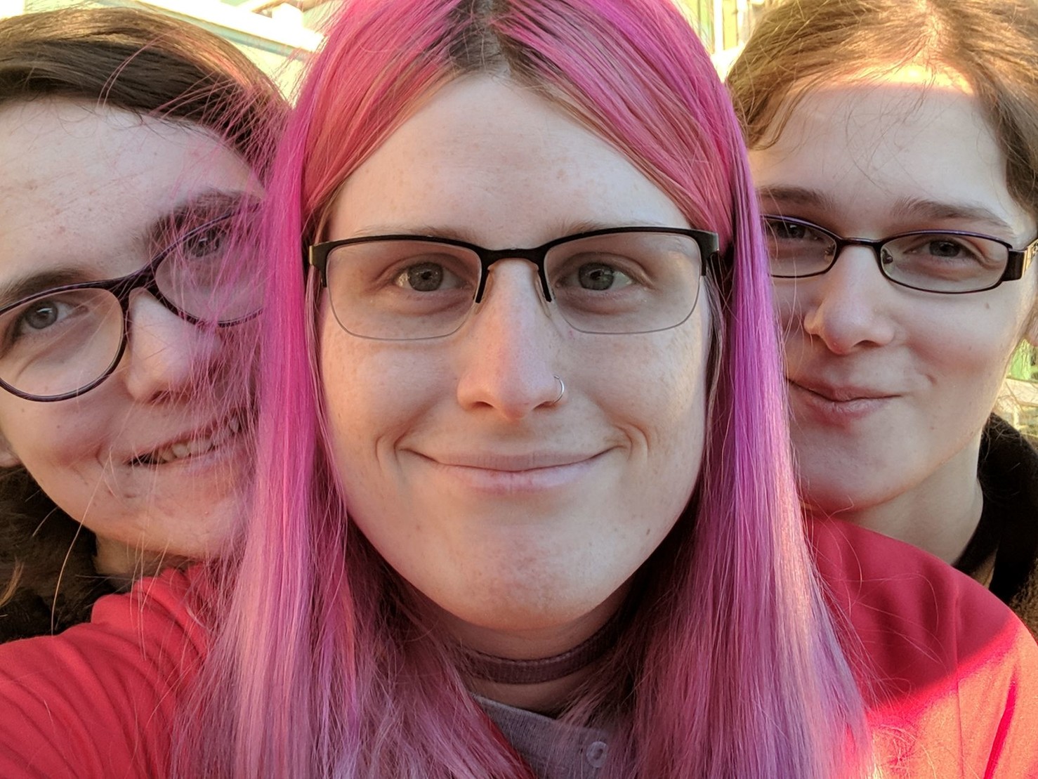 Tay, me, and June looking at the camera and smiling