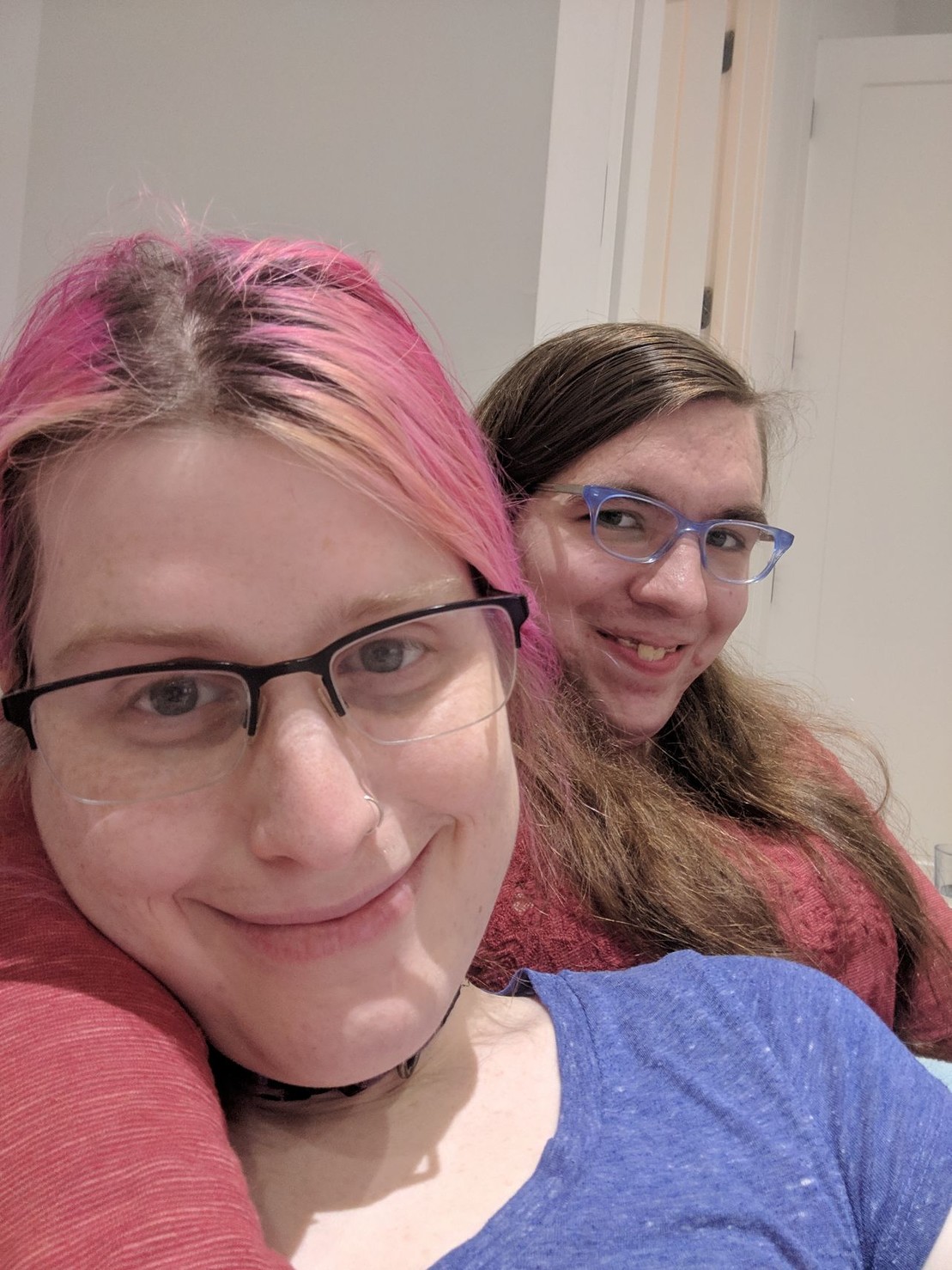 me and Natalie cuddled up very cozy on a couch