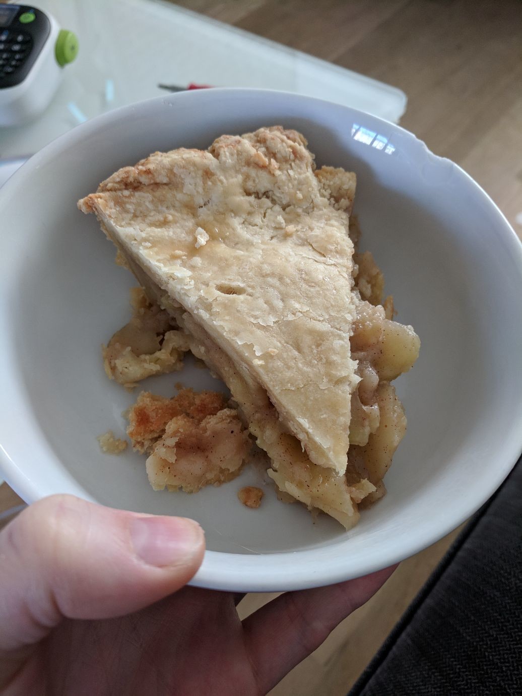 a slice of apple pie in a bowl