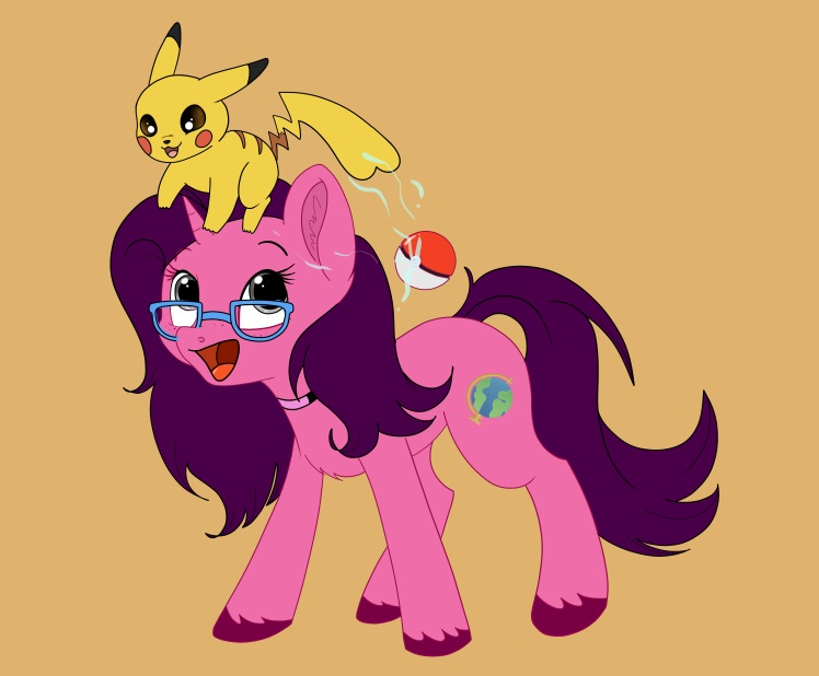 Cara's pony with a pikachu balanced on her head