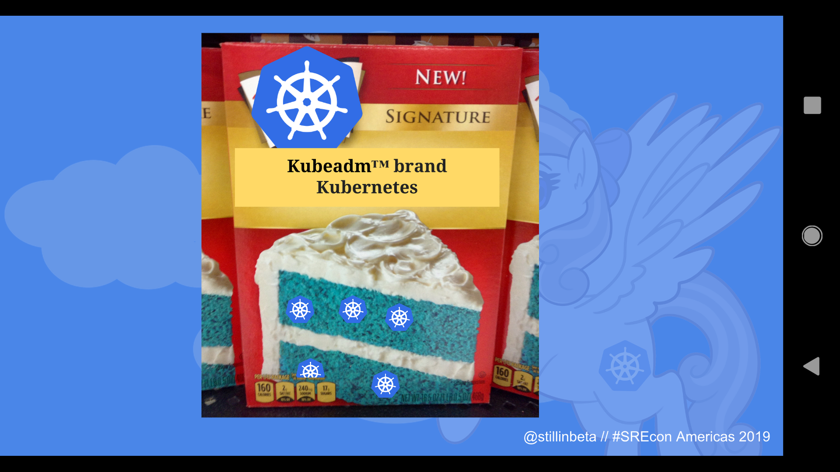a badly Photoshopped cake box labeled kubeadm brand kuberenetes