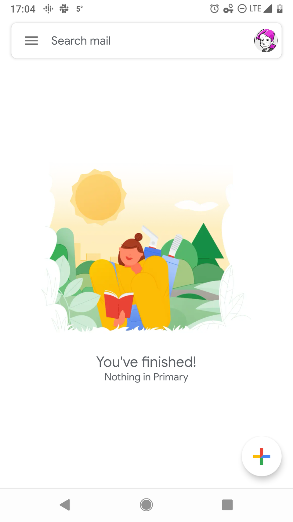 the Google no new email page, featuring a very tubular-shaped woman