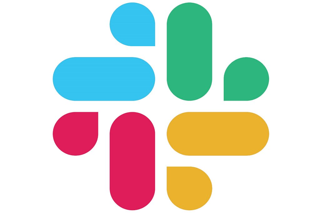 the current Slack logo, a pinwheel design in blue, green, yellow, and red