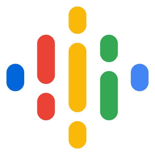the google podcasts logo, a bunch of lines in blue, red, yellow, and green