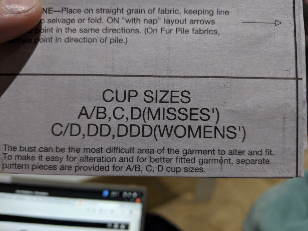 cup sizes
a/b, c, d (misses')
c/d, dd, ddd (womens')