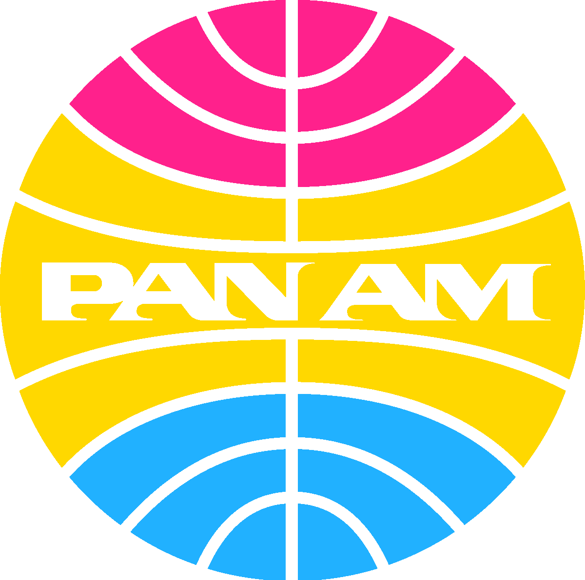 The PAN AM logo coloured with the pansexual pride flag