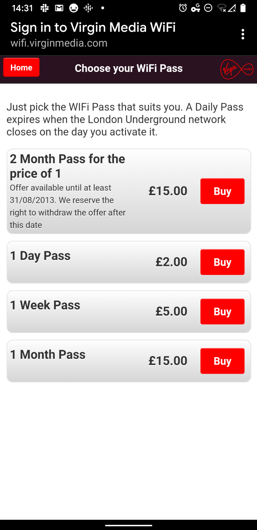 a bunch of different prices on wifi on the underground