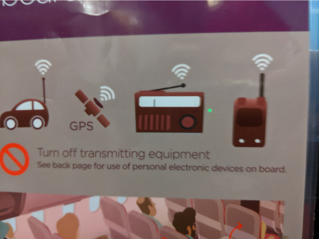 turn off transmitting equipment, with a picture of an RC car, a GPS satellite, a radio and  walkie talkie
