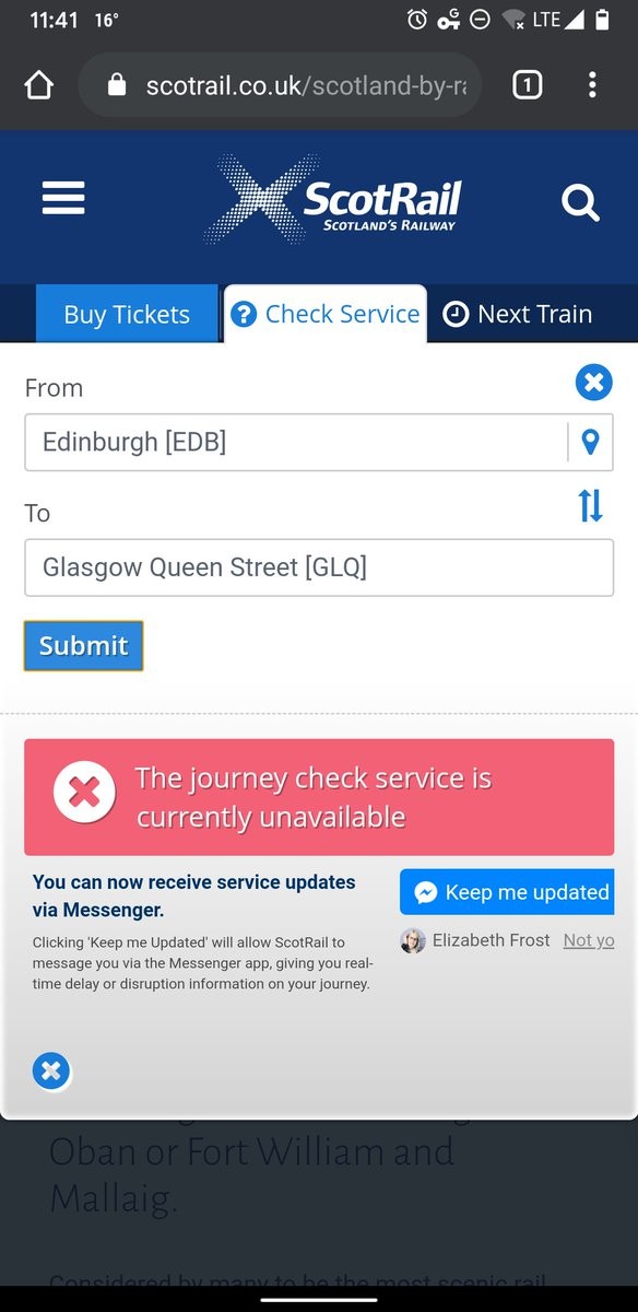 The journey check service is currently unavailable