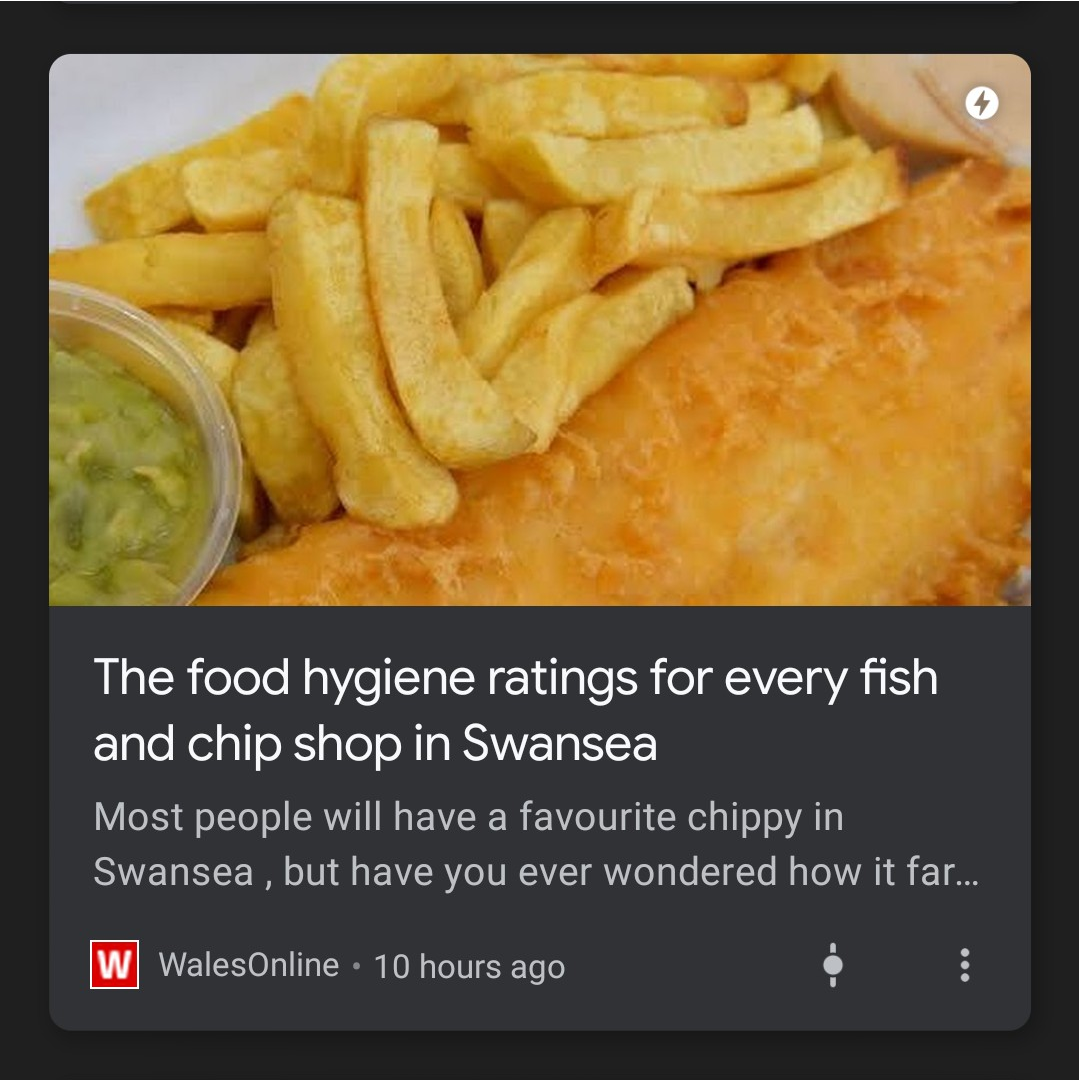 the food hygiene ratings for every fish and chip shop in Swansea