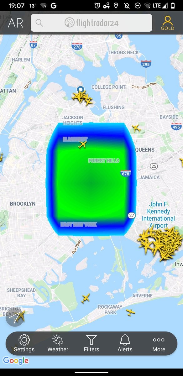 A giant cube of green on the weather radar