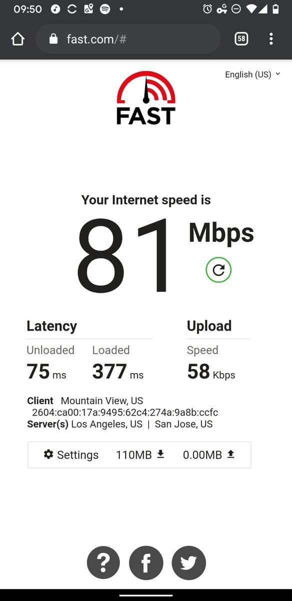81mbps down, 57 kbps up