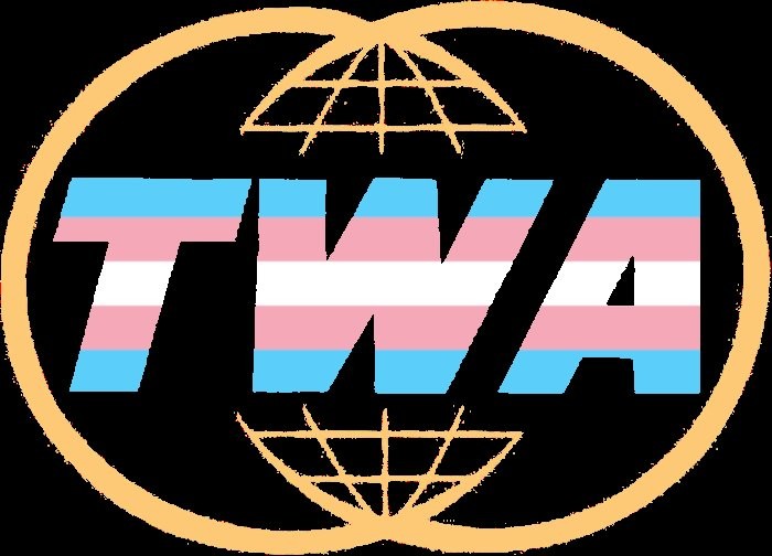 The TWA logo with the letters in trans colours