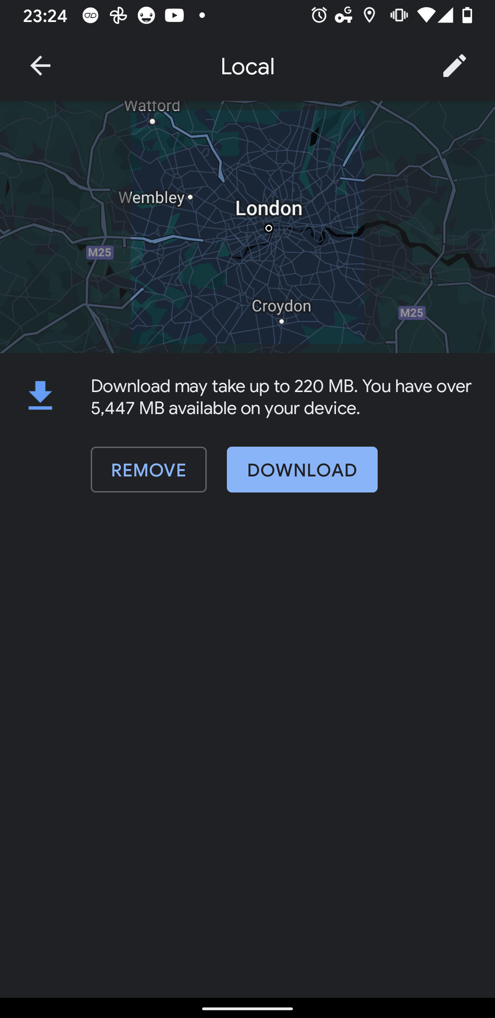 A screenshot of my "Local" area from Google Maps. Inexplicably, it's London, England
