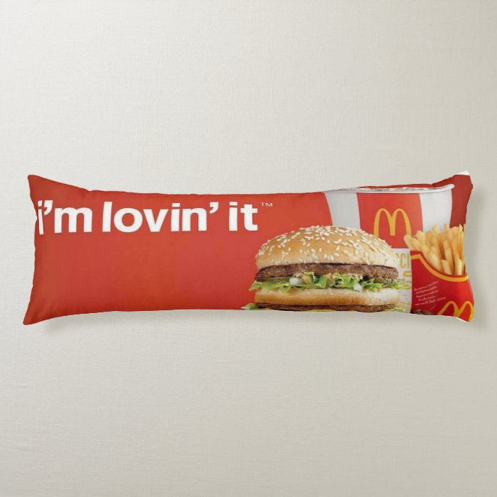 body pillow with a mcdonalds ad reading "I'm loving it"