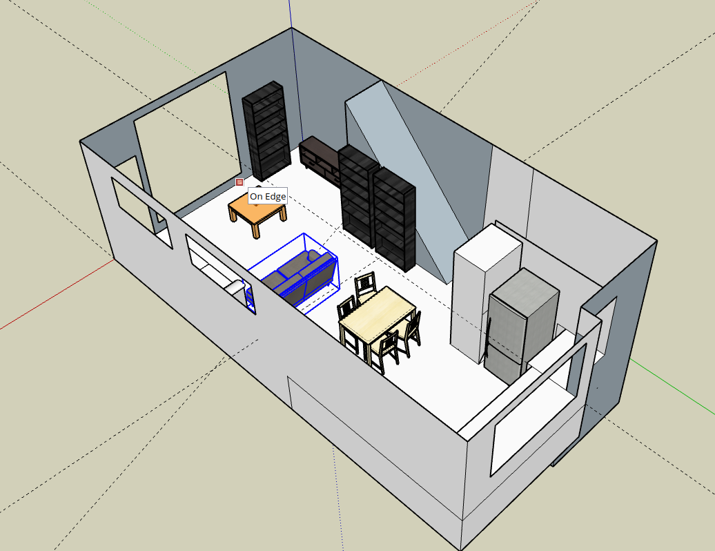 A google sketchup diagram of of the interior layout of an apartment