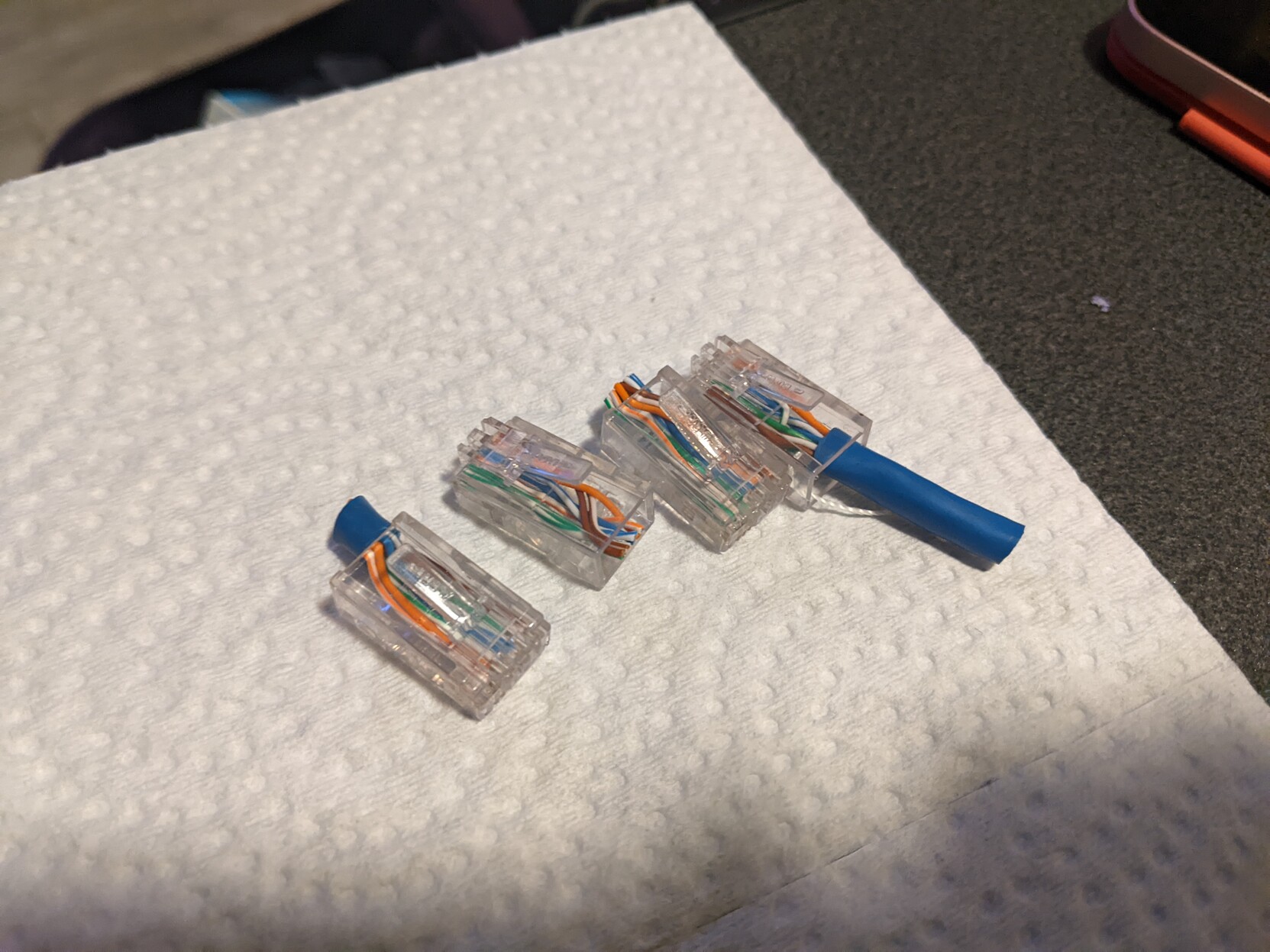 A bunch of chopped off Ethernet cables