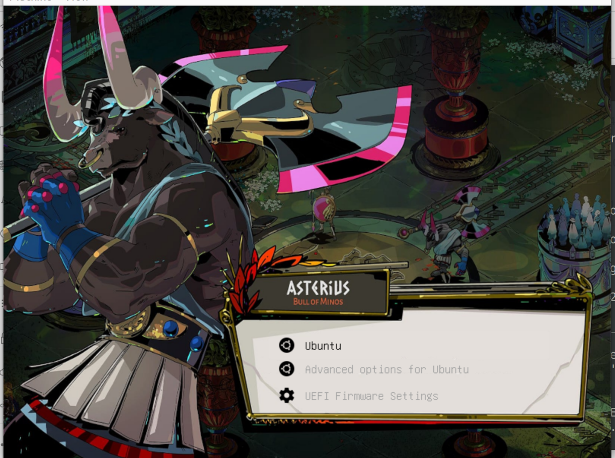 a bootloader that's superimposed over a screenshot from the video game Hades